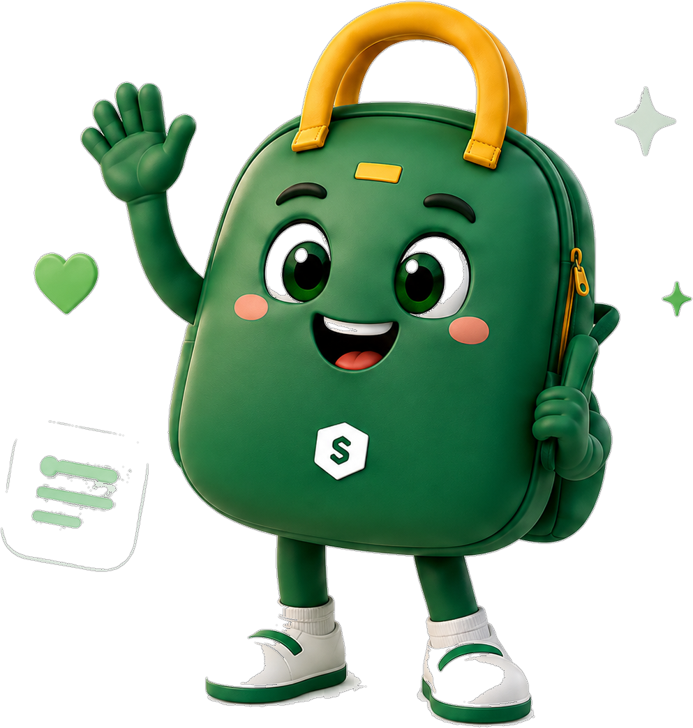 Sacó, o mascote da Sacola de Exames, acenando